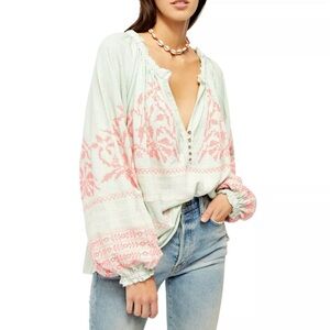 Free People Persuasion embroidered Crochet Folk Cross Stitch Blouse Top XS